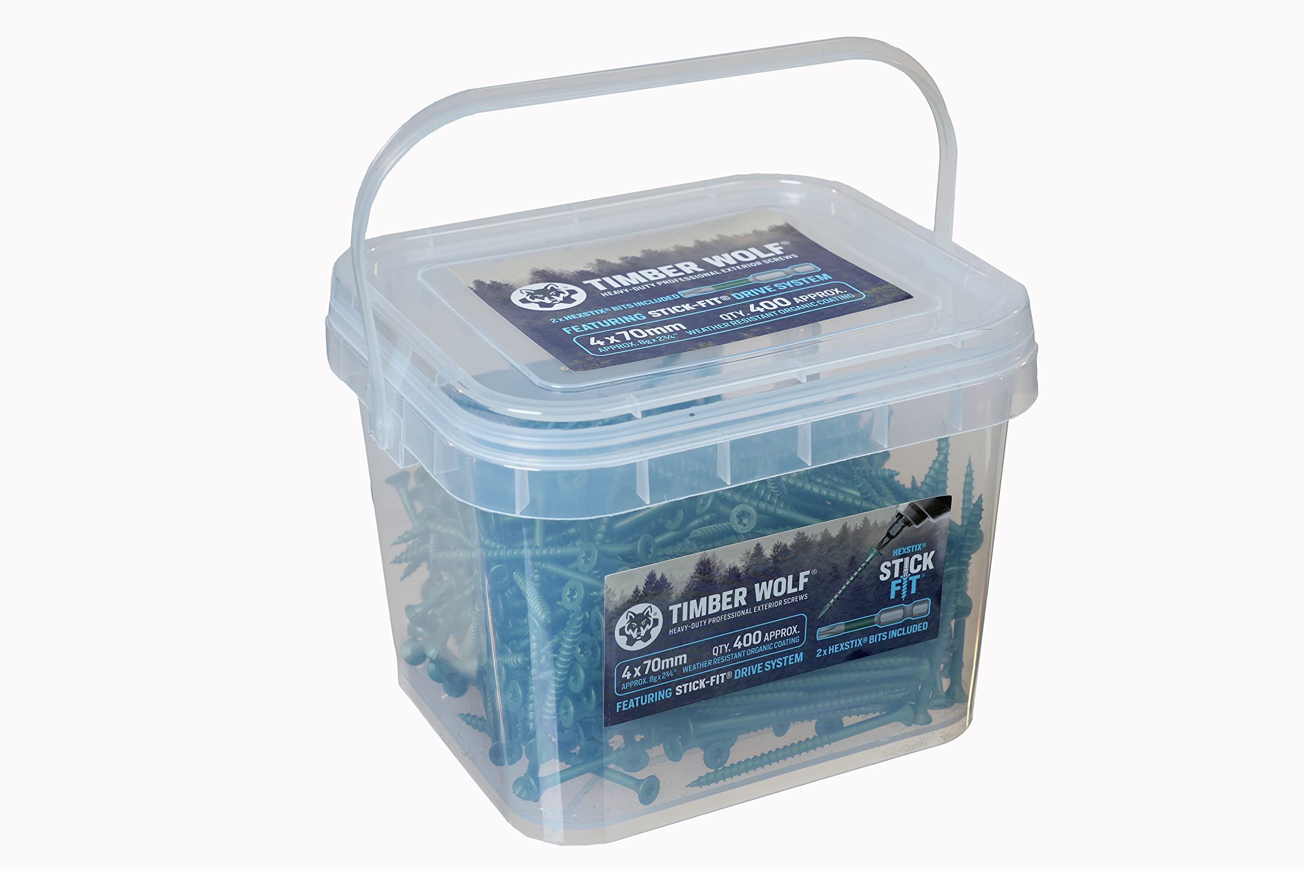 Timber Wolf Exterior Woodscrews - 4.0 x 70mm - Tub of 400, Green