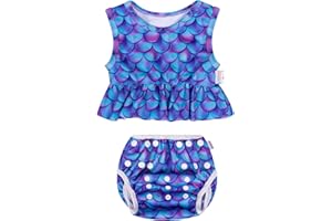 ALVABABY Toddler Baby Girl Swimsuit,Infant Bathing Sleeveless Bikinis Swimwear,Baby Reusable Swim Diaper with Matching Top