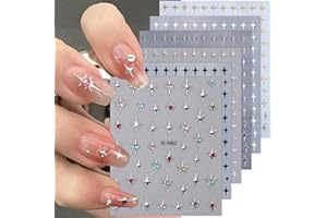 BYJKYEN 6 Sheets Star Nail Stickers for Nail Art, 3D Glitter Shiny Gold Silver White Black Stars Nail Art Design Decals Self-Adhesive Star Stickers DIY Nail Decals Nail Tips for Manicure Decoration Supplies