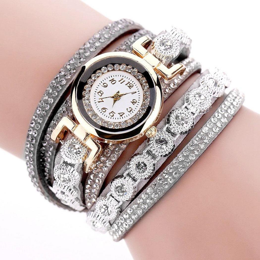 Jingjing1 Rhinestone Bracelet Watch Women Analog Fashion Casual Wrist Watche (Grey)