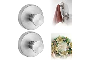 YILIA Suction Cup Hooks for Wreaths on Glass, Upgrade No-Drill Shower Hooks for Shower, Removable Reusable Stainless Steel Waterproof Suction Cup Hook for Bathroom, Kitchen, Window, Mirror (Silver, 2PCS)