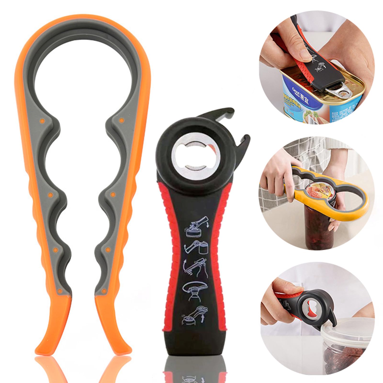 Jar Can Beer Bottle Opener Openers Sesame Aid Wall Mounted for Arthritis Hands Kitchen Culinare, 5 in 1 Non-Slip, 2 Pack