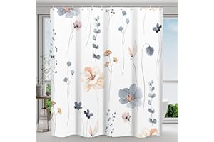 WITHLOC Shower Curtain Watercolor Flower Shower Curtain Sets - Spring Blue Beige Floral Plant Shower Curtains for Bathroom, Washable Modern Farmhouse Decor, 72 x 72