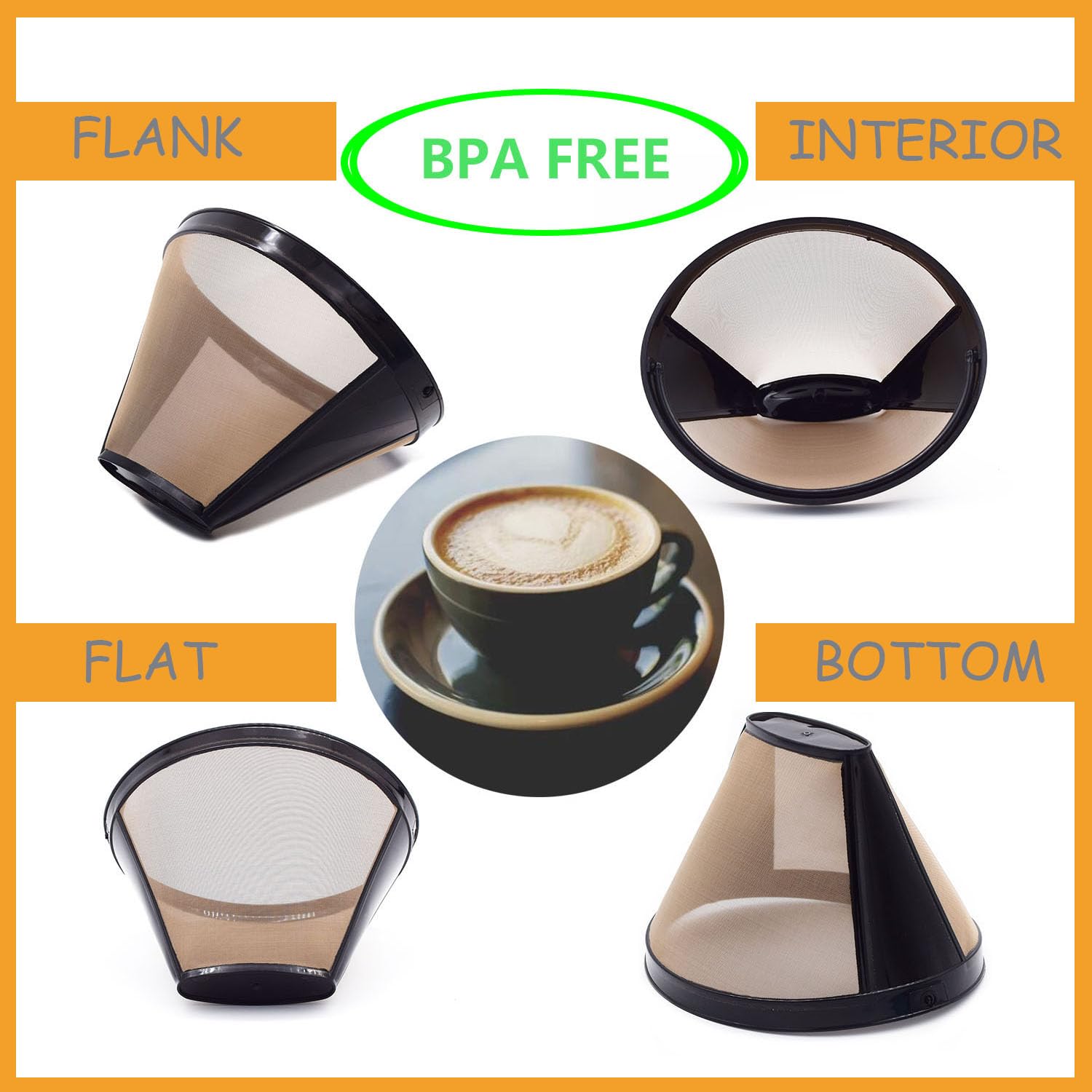 Reusable #4 Cone Coffee Filters Basket Replacement for Cuisinart Coffee Makers(2 Reusable Filters)