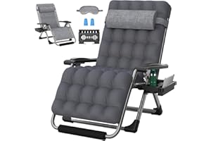 ZENPETIO Oversized Zero Gravity Chair, 33In XXL Zero Gravity Recliner Lounge Chair, Anti Gravity Chair for Indoor and Outdoor, Reclining Camping Chair for Lawn and Patio w/Cushion and Footrest, 500LBS