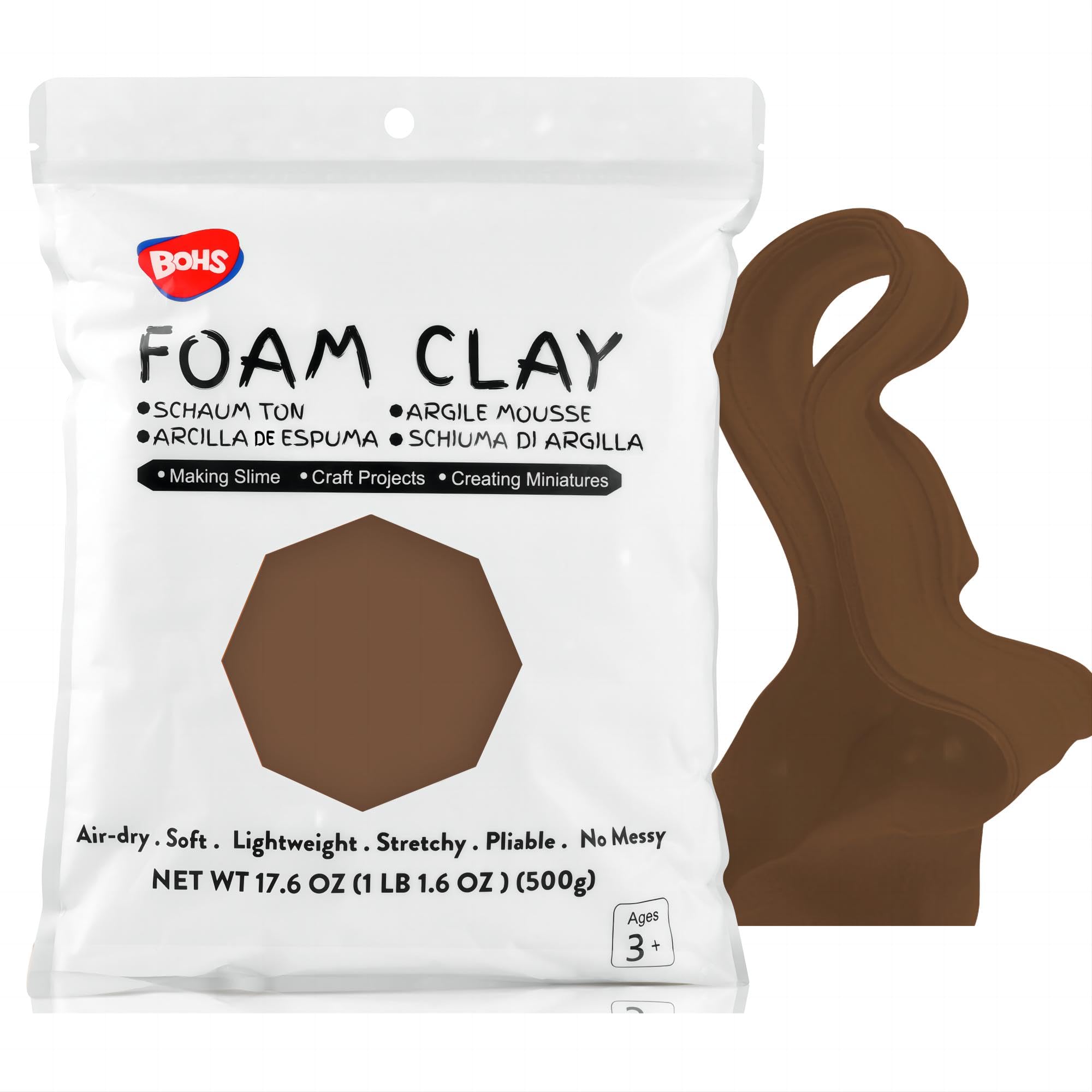 Photo 1 of BOHS Brown Modeling Foam Clay - 1.1 Lbs, Squishy,Soft, Air Dry -for Flower Mirror,Cosplay,Fake Bake, Slime Supplies-500g