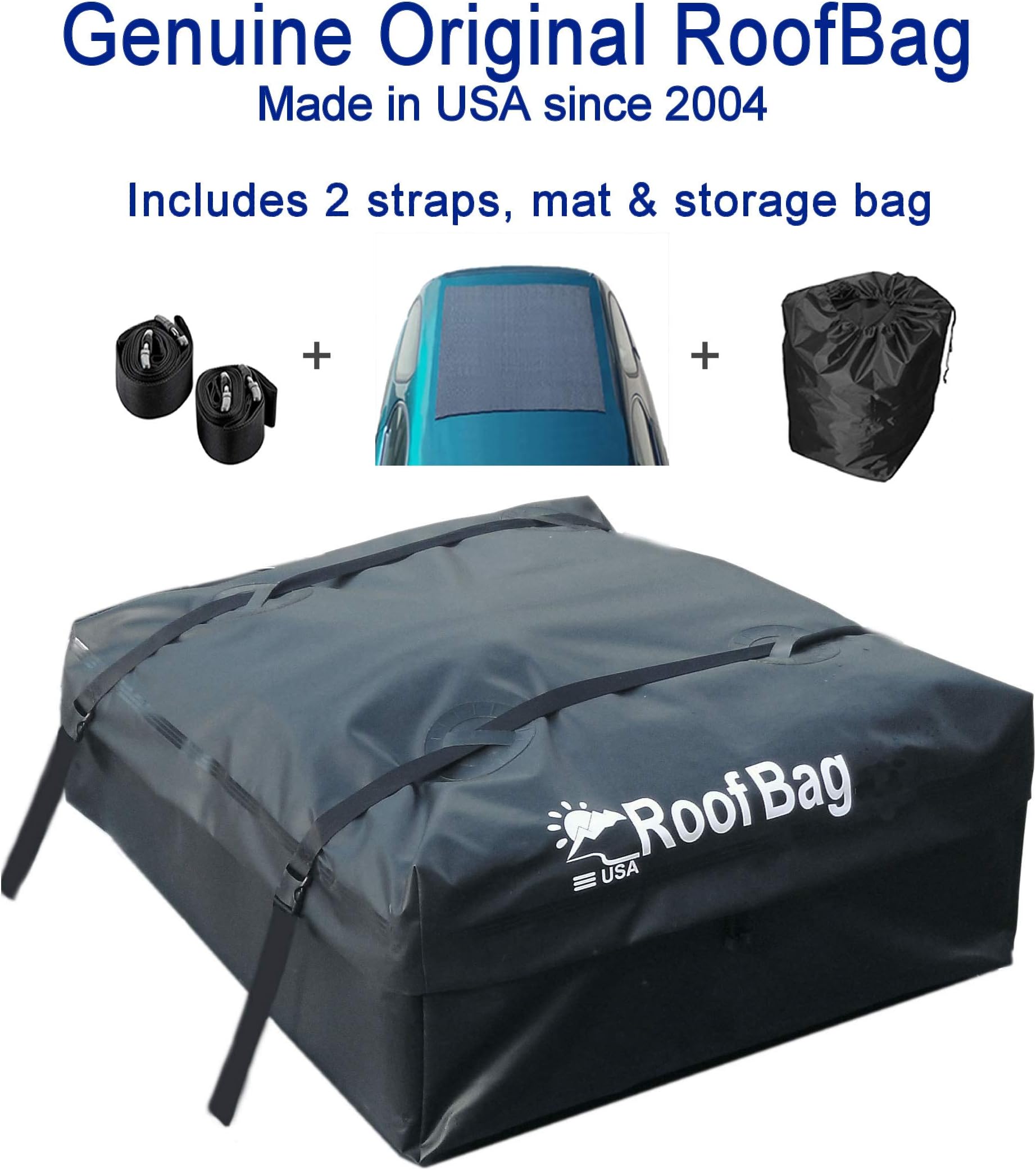 RoofBag Rooftop Cargo Carrier Bundle | Made in USA | 11 cu ft | Includes: Protective Mat + Storage Bag | Standard Waterproof Luggage Car Top Bag | Fits All Cars: Side Rails, Cross Bars or No Rack