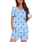 ALIGADUO Womens Summer Comfy V Neck Sleepwear Pjs Casual Two Piece Pajama Set With Pockets