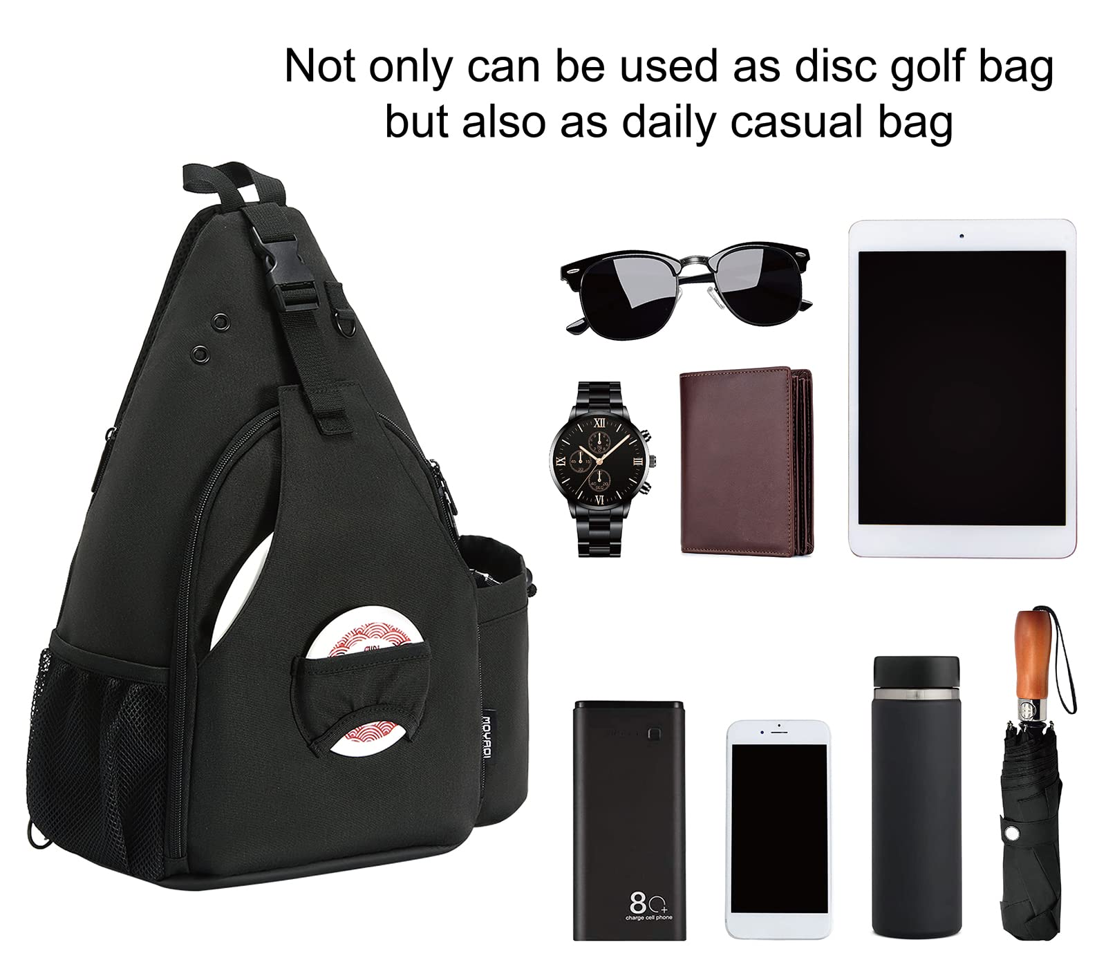 MOYAQI Disc Golf Bag with Retriever Holder and Storage Pockets, Disc Golf Backpack with 8-10 Disc Capacity, Padded Adjustable Strap and Back Panel, Lightweight and Durable (dark0010) - view 3