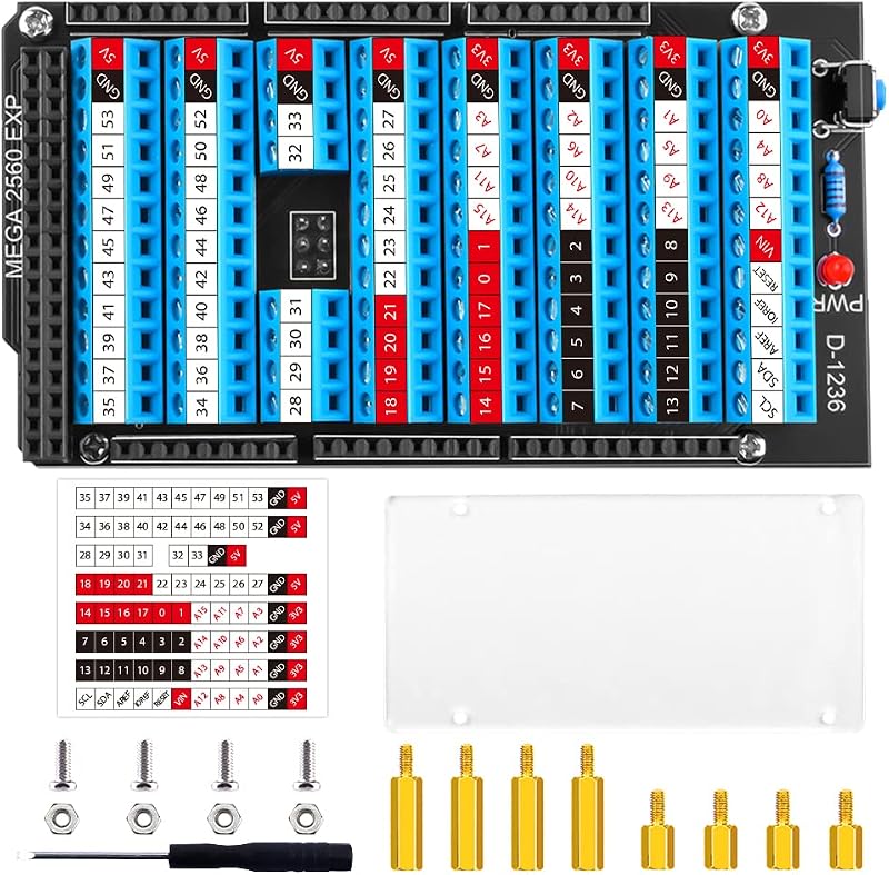 GeeekPi MEGA 2560 R3 Terminal Block Breakout HAT w/ Reset Button LED GPIO Exp