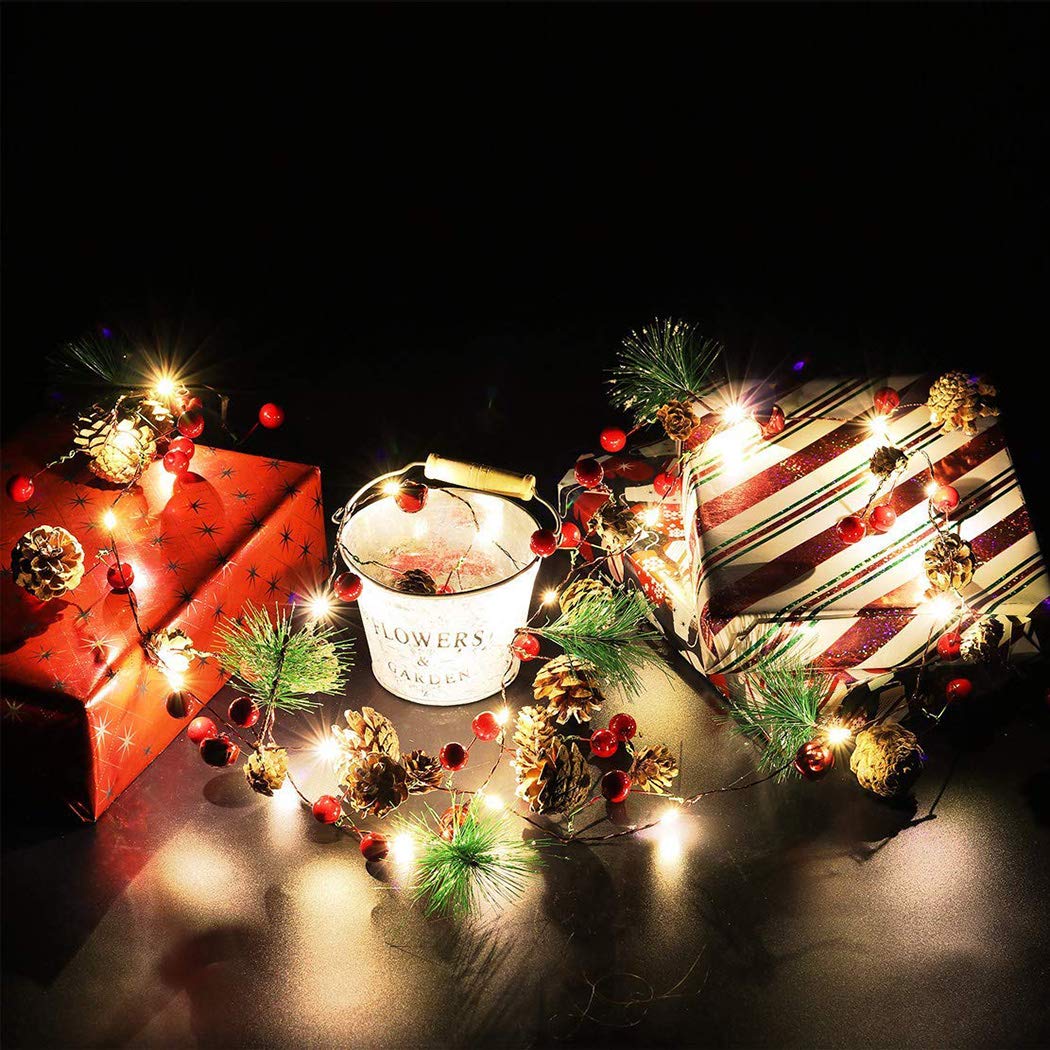 biuday Guirlande lumineuse de Noël, lumière de fée décorative de 20 LEDs arbre de Noël LED Pinecone pour la décoration de la maison de fête, batterie non incluse