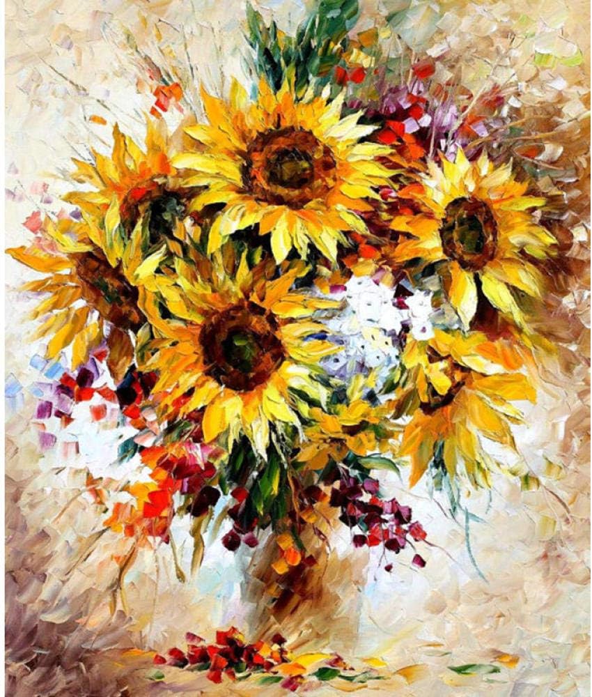 BEDSERG Paint by Numbers Kits for Adults Oil painting, sunflower DIY Oil Painting Beginner with Brushes and Acrylic Pigment DIY Canvas Painting 16 x 20 inch(Without Frame)