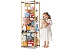 Stuffed Animal Storage, Two-Tone Wood Toy Storage, Space Save Zoo Toy Organizer, Large Capacity Stuffed Animal Holder for Tod