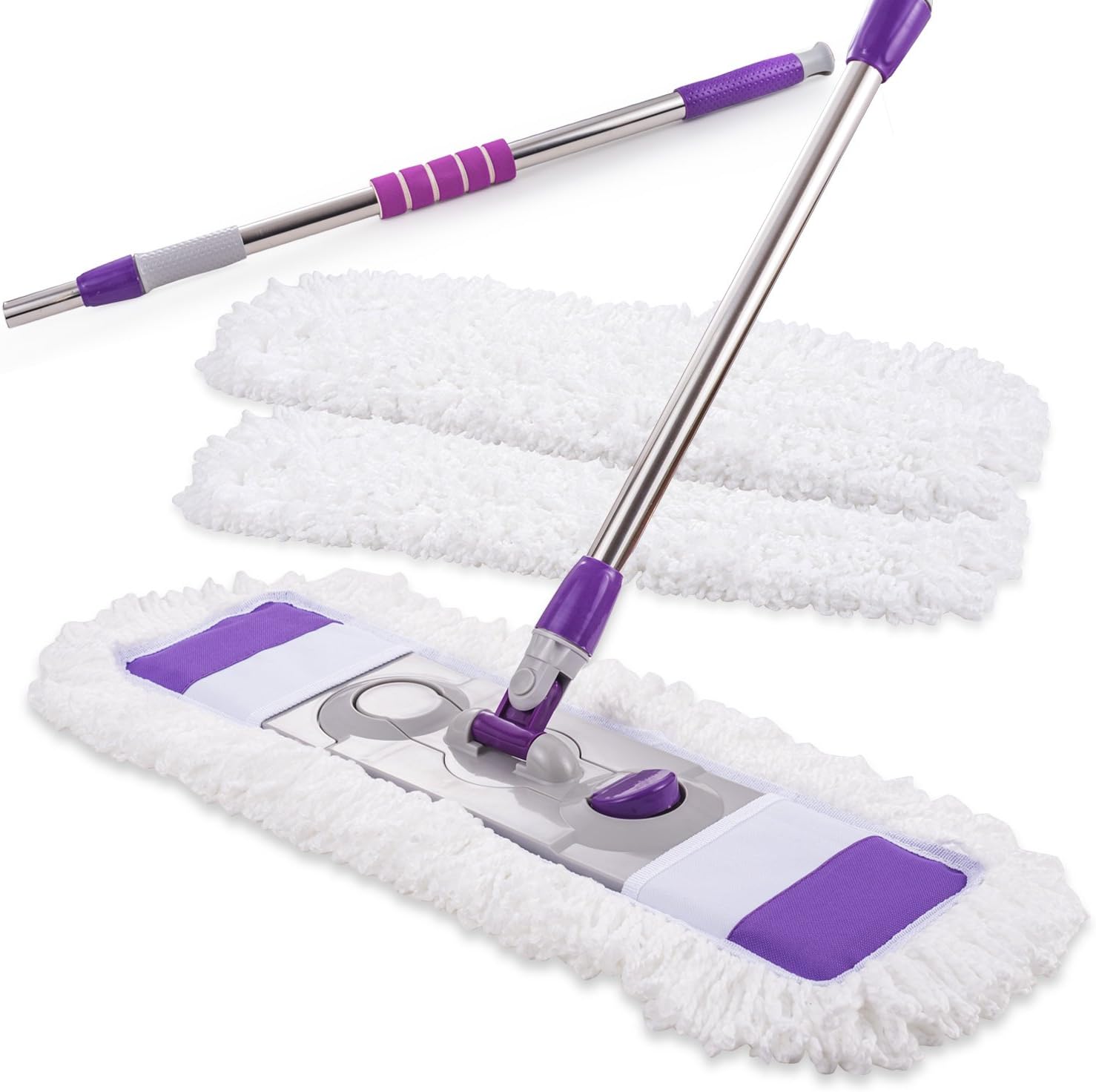 Microfiber Hardwood Floor Mop Kit with 3 Reusable Washable Pads, 360 Degree Professional Handle Flat Mop for Wet and Dry Wood Floor Cleaning, Kitchen, Bathroom, Home, Office, Hardwood, Laminate, Tiles