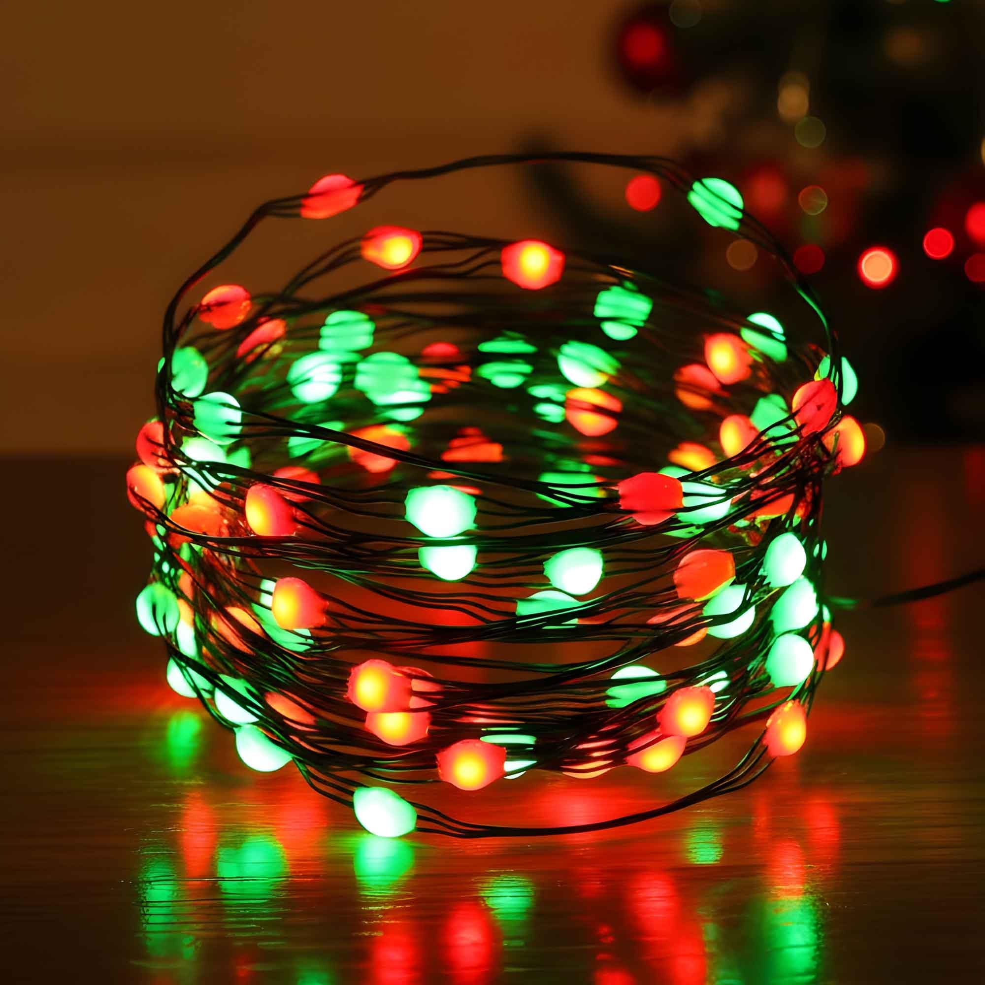 Qbis RGB Fairy Lights with Remote, 5m Christmas Lights on Thin Black Wire, String Lighting for Bedroom, Dimmable, Colorful, Timer 4/6/8hr, Perfect for a Small Christmas Tree