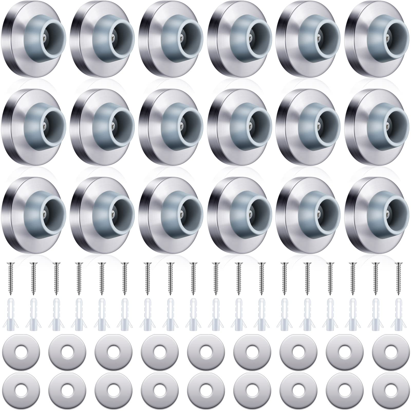 Photo 1 of Pangda Concave Wall Door Bumper Stop Silver Stainless Steel Wall Door Bumper with 1-1/8 Inch Gray Round Rubber Protector Stops(Silver,18 Pieces)