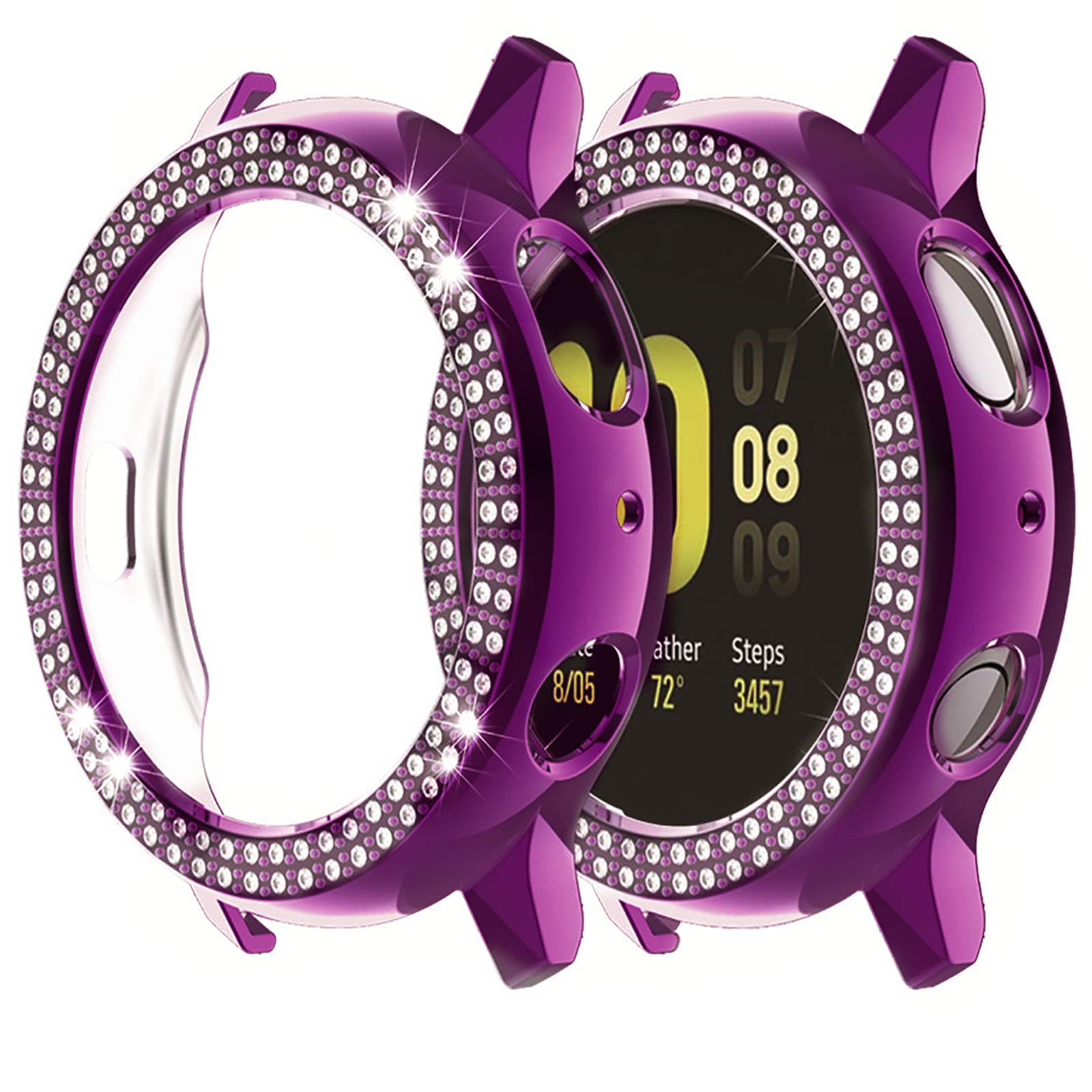 FitTurn Bling Bumper Case for Samsung Galaxy Watch Active 2 40mm 44mm Crystal Diamonds Plate Protector Case Cover Scratch Resistant Shock Slim PC Shell for Galaxy Active 2 Watch