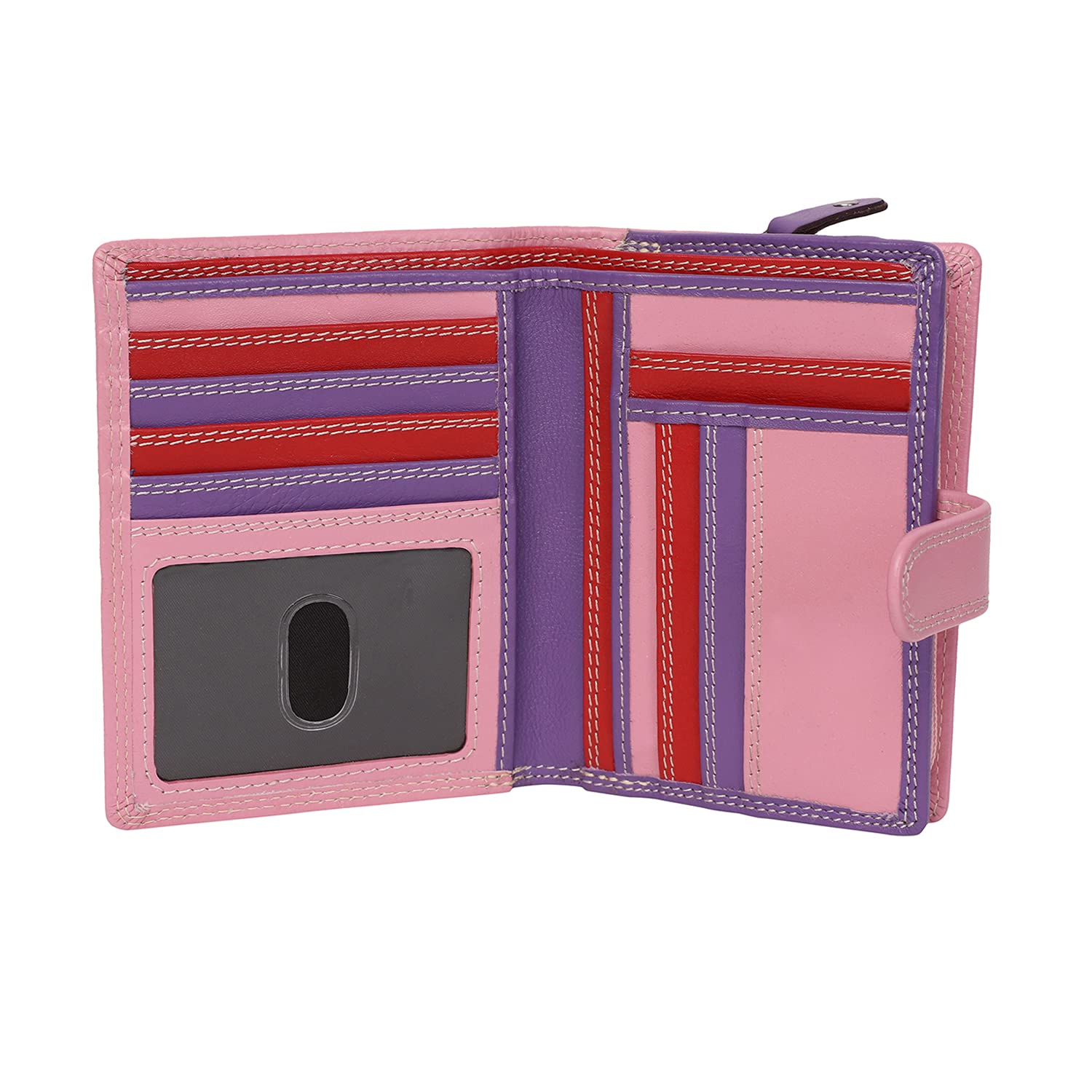 STARHIDE Multicoloured Womens Purse, RFID Blocking Compact Wallet with Extra Card Capacity, Soft Genuine Leather Medium Purse with Zip Around Coin Pocket 5535 (Pink/Multi)