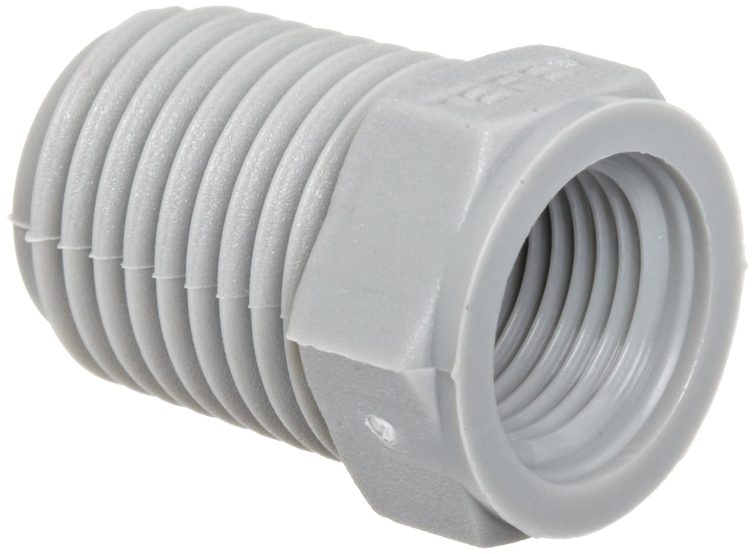 Tefen Nylon 6/6 Pipe Fitting, Bushing, Gray, 1/2" NPT Male x 1/4" NPT