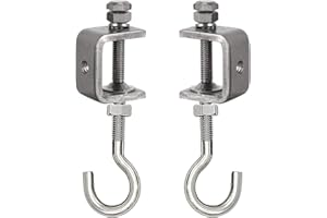 Wekboss 2 Set Metal Beam Hook 1 Inch Stainless Steel C Clamps and Heavy Duty Hanging J Hook/Threaded Screw Hook for Garage I Beam