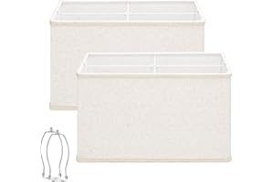 SEASIDE VILLAGE Rectangle Lamp Shades Set of 2, 16"L x 8"W x 10"H Large Beige Lampshades for Table Lamps Floor Lamps, Natural Linen Lamp Shade Replacement, Spider, Harp Holders Included, Easy Assembly Required