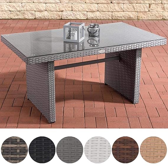 CLP Polyrattan-Gartentisch FISOLO mit Einer Tischplatte aus Glas I Wetterbeständiger Tisch aus Polyrattan Grau