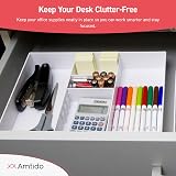 Amtido Desk Drawer Organiser Tray 3 Compartments White 2 Adjustable Dividers view 3