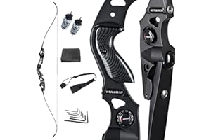 TOPARCHERY 62" Black Hunter Recurve Bow, ILF Shock Absorption Takedown Hunting Recurve Bow for Adult & Youth Beginner, Longbow Archery Set for Outdoor Target Hunting Training Practice