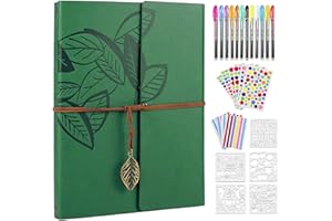 ZEEYUAN Leather Scrapbook Photo Album 8.5x11 inch Scrap Book, Leaf Scrapbook Vintage Travelling Journal Scrapbook Album Photo Memory Book for Couples