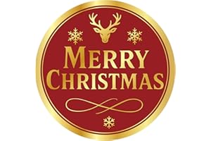Alynta Merry Christmas Stickers - 2 Inch 120Pcs Holiday Stickers Large Round Gold Foil Christmas Card Sticker Labels Xmas Reindeer Sticker for Envelope Seals Ornaments (Red)