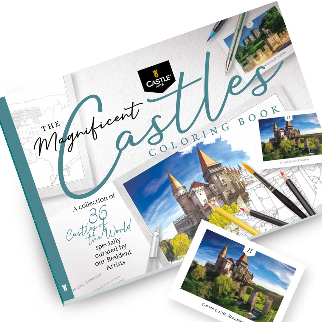 Castle Arts Castles Colouring Book | 36 Stunning Castles Curated by in-House Artists to Focus The Mind | with Colour Reference Guide | No Show-Through Artist Grade Paper | Frameable Landscape A4 Size