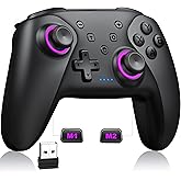 NealGamefy Switch Controllers,Wireless Switch Pro Controller for Switch/Lite/OLED/iOS/Android,Rechargeable Wired PC Gaming Controller with Cool LED Light, Turbo, 6-Axis Gyro, 4-Speed Vibration