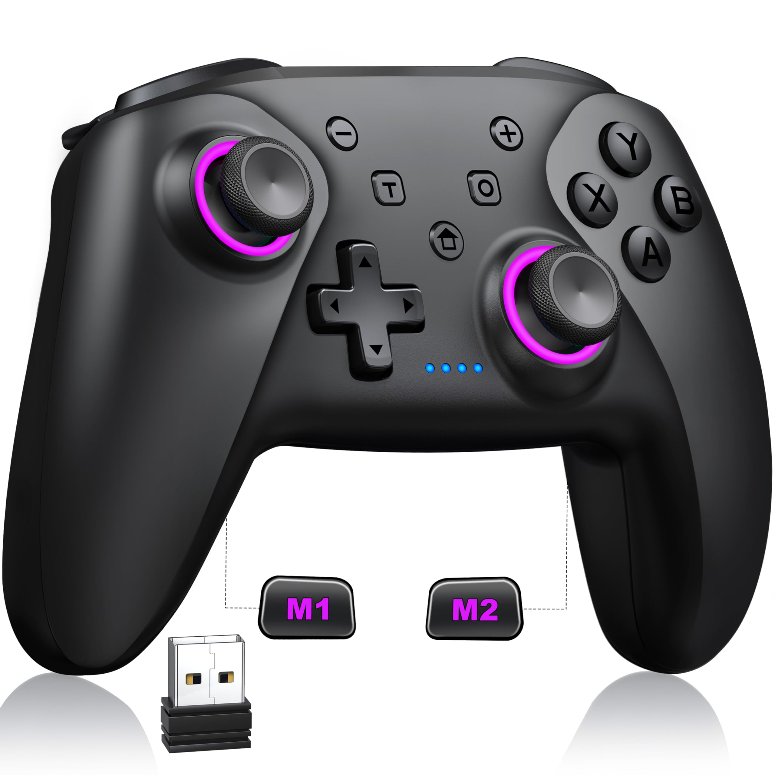 NealGamefy Switch Controllers,Wireless Switch Pro Controller for Switch/Lite/OLED/iOS/Android,Rechargeable Wired PC Gaming Controller with Cool LED Light, Turbo, 6-Axis Gyro, 4-Speed Vibration