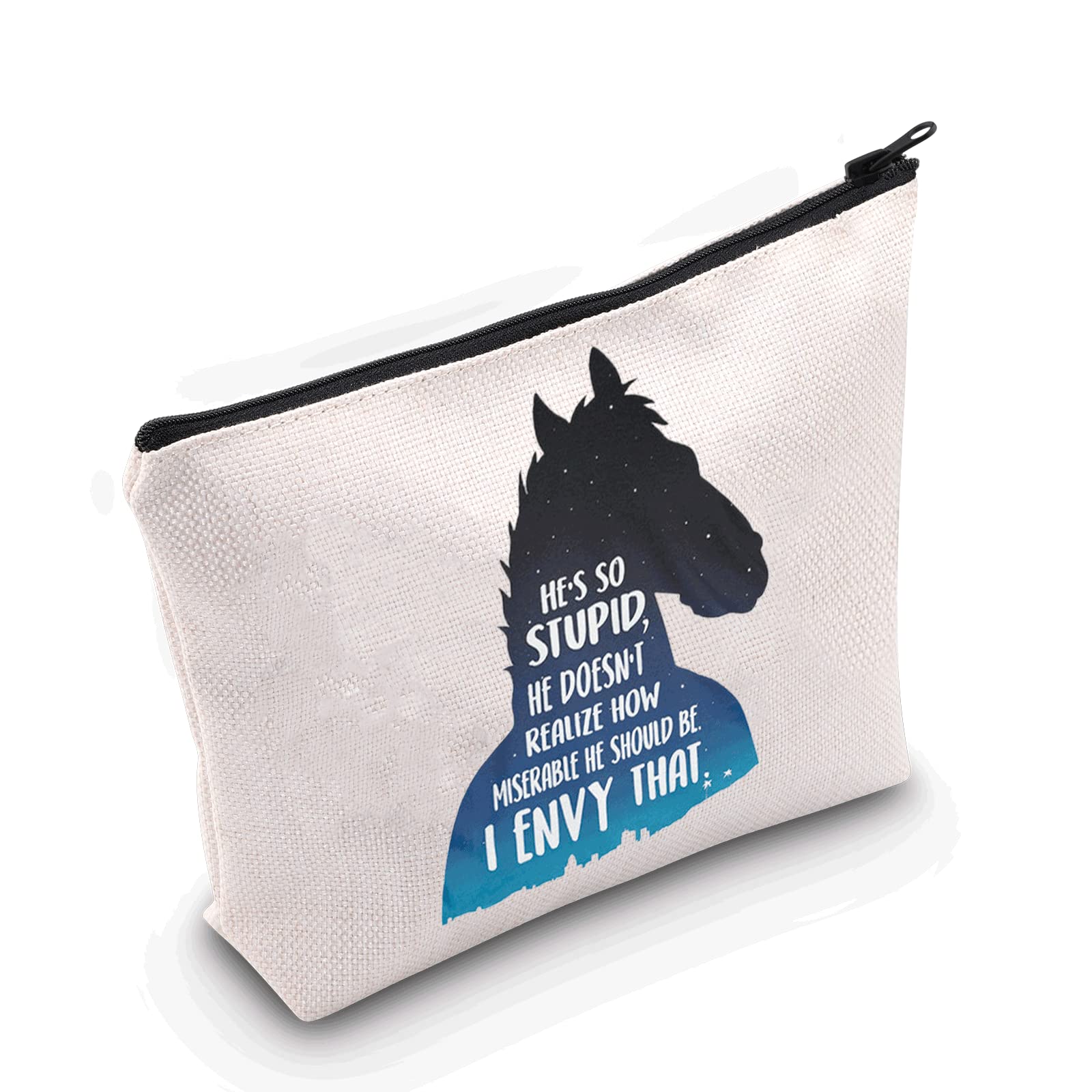 LEVLO Horse Man Fans Cosmetic Make Up Bag Cartoon Lover Gift He's So Stupid Horseman Makeup Zipper Pouch Bag for Women Girls(He's So Stupid)