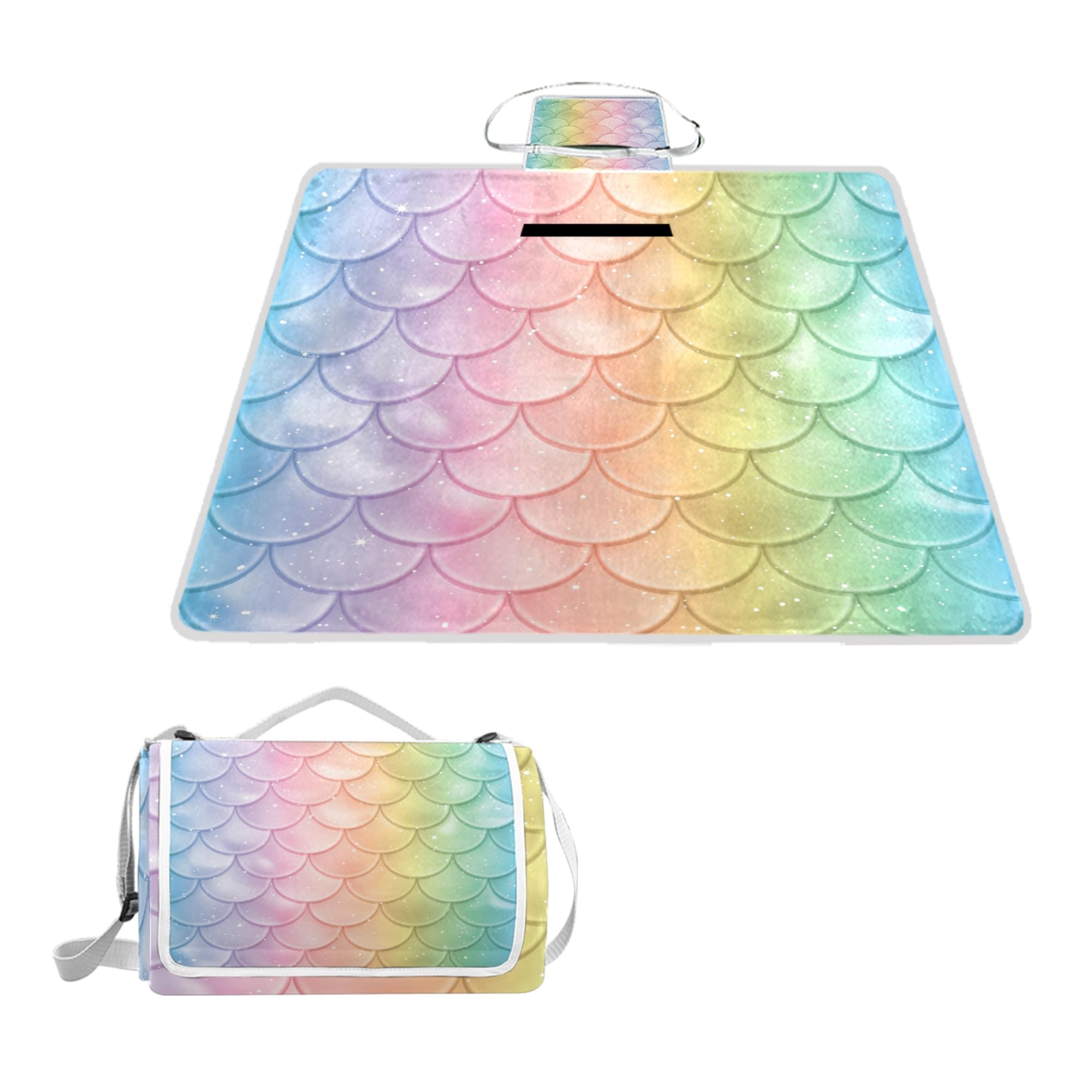 ALAZA Rectangle Waterproof Picnic Blanket, Rainbow Fish Mermaid Scales Portable Folding Indoors Rug Outdoors Mat for Travel Hiking Camping Park, 150cm x 145cm