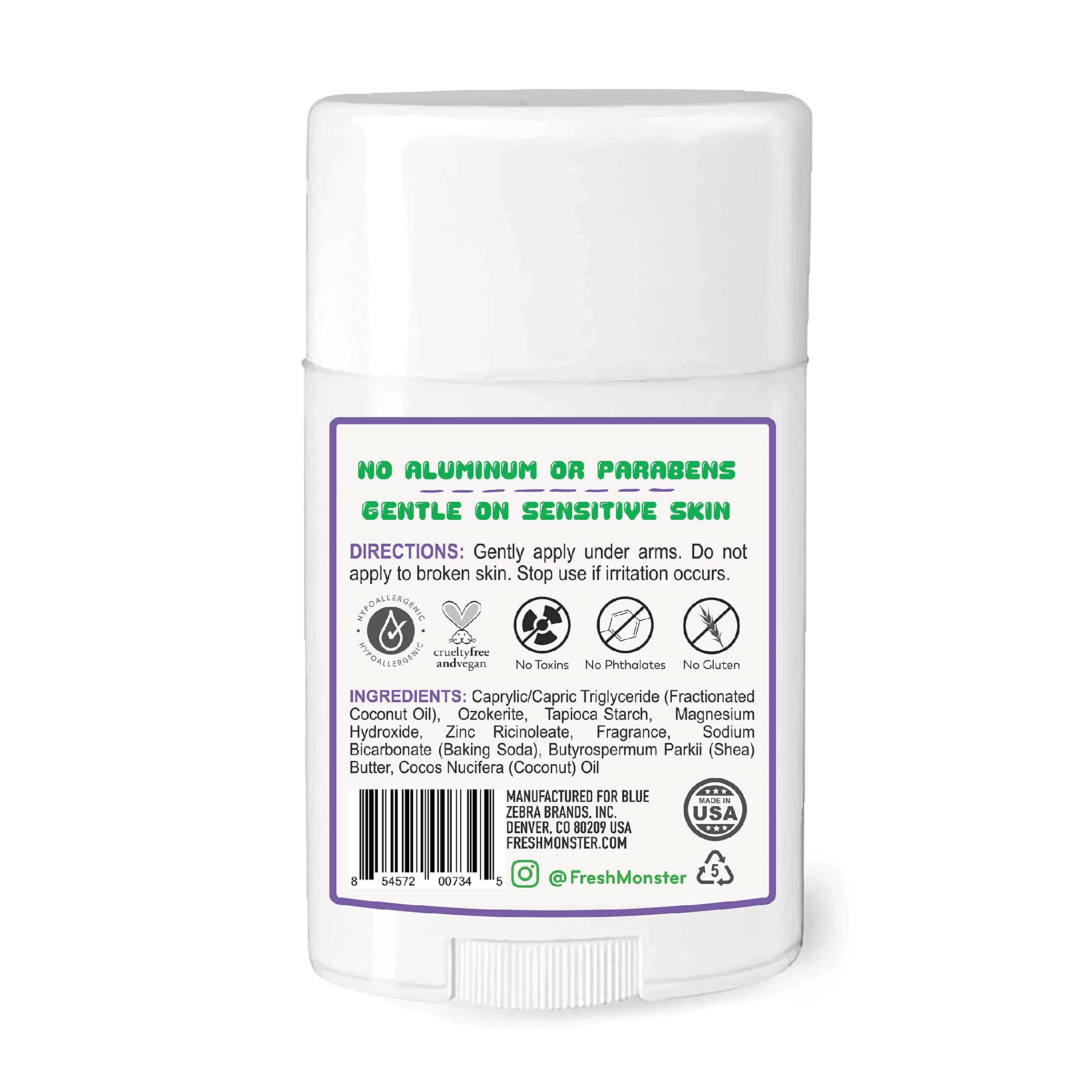Fresh Monster Natural Deodorant for Kids & Teens I Mom's Choice Gold Award Winner | Aluminum-Free, Paraben-Free, Hypoallergenic I 24-Hour Protection I Gummy Burst Scent I 1.76 oz (3)