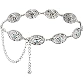 FALETO Western Metal Belts for Women Cowgirl Concho Chain Belt Vintage Boho Waist Chains for Dresses Jeans