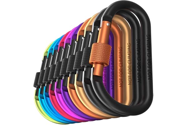 Carago Carabiner Clips with Screw Gate, 10 Pack Carabiners Hiking Clips with 7.5mm Diameter Aluminum Rod