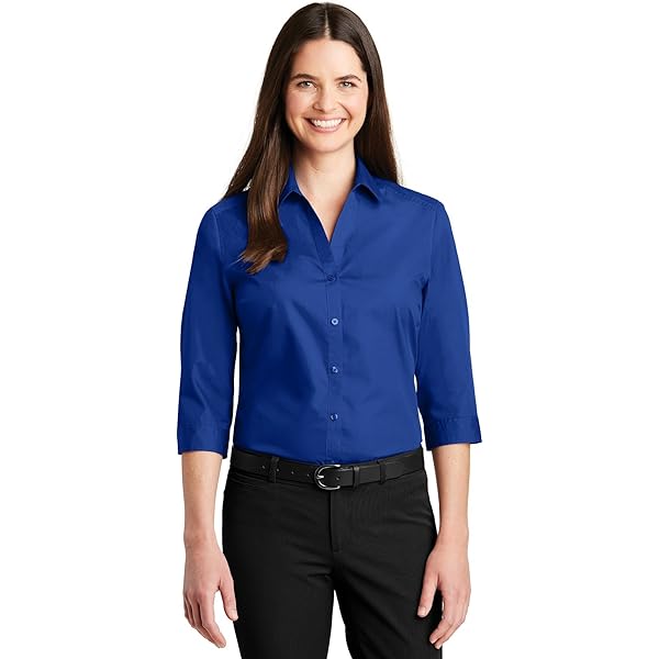 Port Authority Women's 3/4 Sleeve Easy Care Shirt - Wrinkle Resistant Button-Down Blouse
