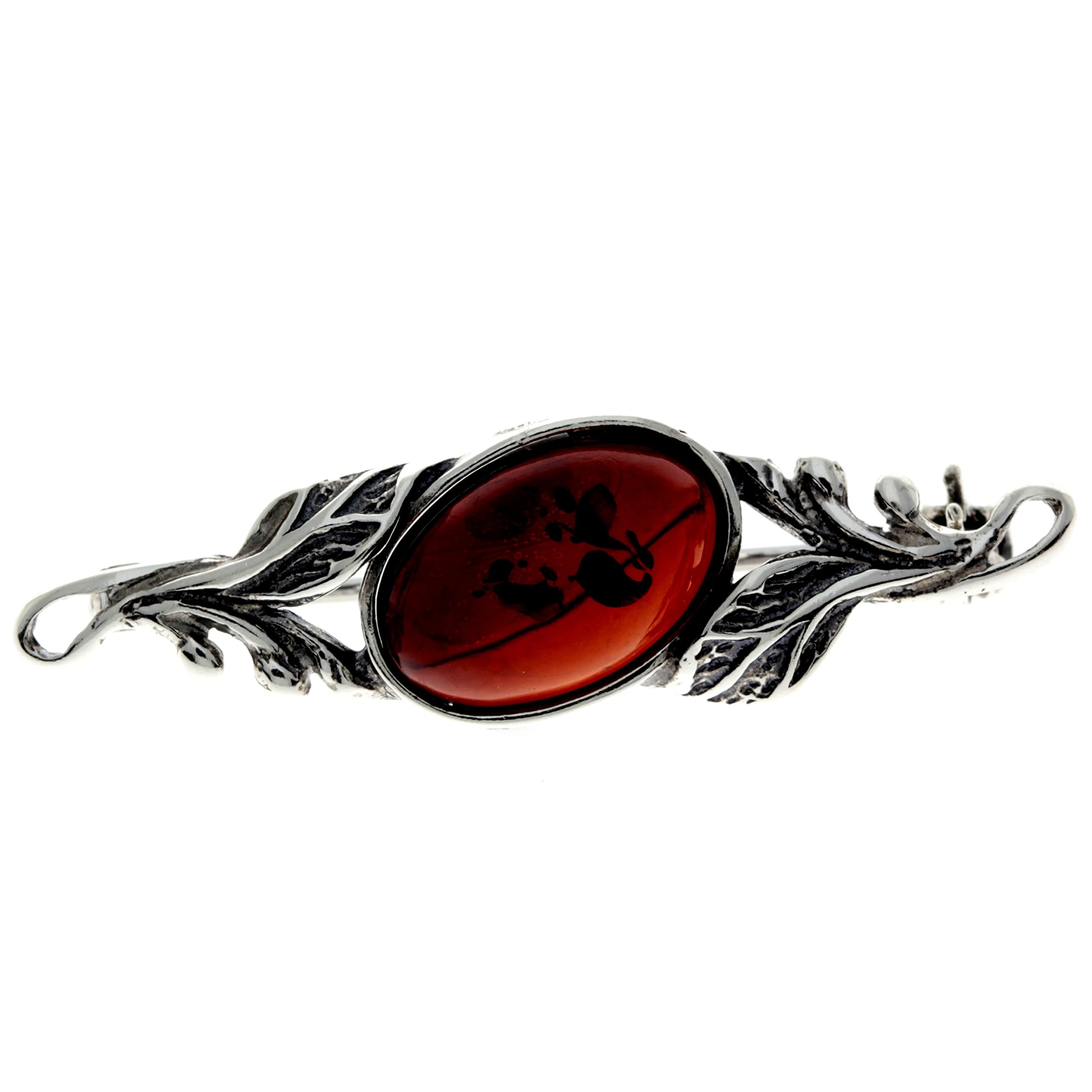 SilverAmber Jewellery Oval Genuine Cherry Baltic Amber & Sterling Silver Classic Brooch - 4022CH