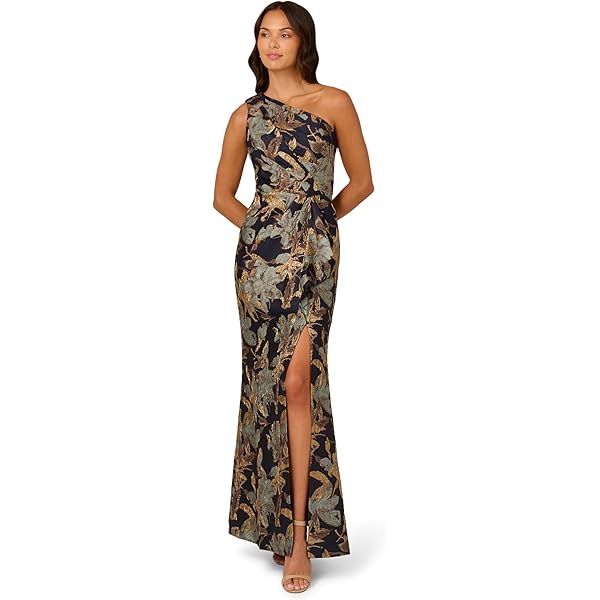 Amazon.com: Adrianna Papell Women's Foil Leaf Draped Gown | Long Metallic  Dress with Short Butterfly Sleeves & Front Leg Slit,Green Pine/Gold,4 :  Clothing, Shoes & Jewelry