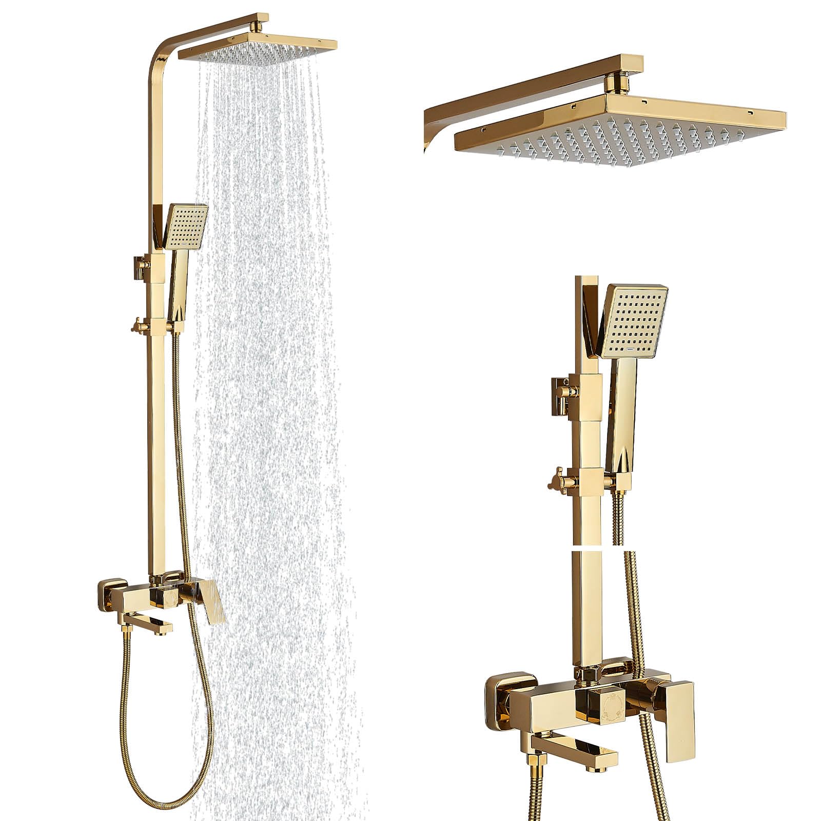 Onyzpily Gold Shower Mixer taps Shower Set Shower System 3-Function with Rainfall Shower Handheld Bath tub