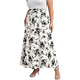 Xpenyo Womens Plus Size Maxi Skirts Summer Elastic High Waisted Boho Casual Beach Flowy Swing Long Skirts with Pockets