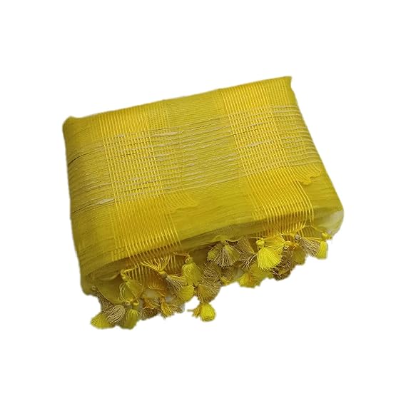 Women's Organza Jute Saree with Running Blouse Piece (STB-YL-SR, Yellow)