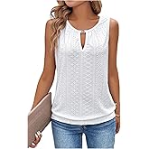 SweatyRocks Women's Casual Eyelet Tank Tops Crew Neck Sleeveless Tops Going Out Flowy Shirts