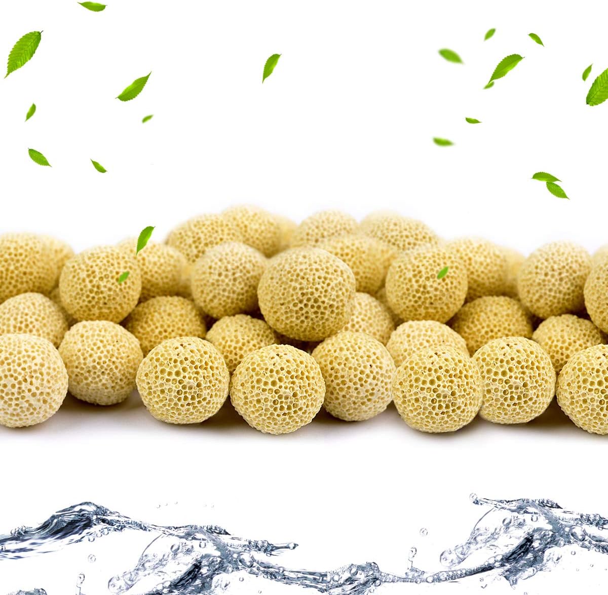 QCKJ Aquarium Ceramic Bio Rings Filter Premium Ceramic Rings Media for All Types of Fish Tanks and Ponds, 1000g (Yellow bacteria ball)