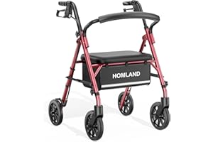 HOMLAND Rollator Walkers for Seniors with Seat, Folding Lightweight Rolling Walker with 12-Inch Wide Seat, Adjustable Handles, Removable Backrest, 300 lbs Capacity
