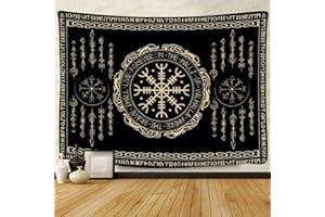 F-FUN SOUL Nordic Vikings Tapestry, Large 60x40inches Soft Flannel, Vegvsir Symbol Amulet Celtic Rune Scandinavian Aesthetic Mythology Tapestry Wall Hanging for Bedroom Living Room Decor GTZYFS1740