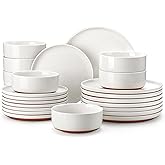 MALACASA Plates and Bowls Sets, 24 Pieces Modern Ceramic Dinnerware Set for 8 Kitchen Stoneware Dishes Dishware Set Microwave and Dishwasher Safe, White, Series TARA