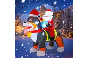 Koncifun 7.2 FT Christmas Inflatables Yard Decorations Outdoor Santa Claus Riding Dog, Built-in LED Lights, Christmas Blow Up for Outdoor, Yard, Roof, Lawn